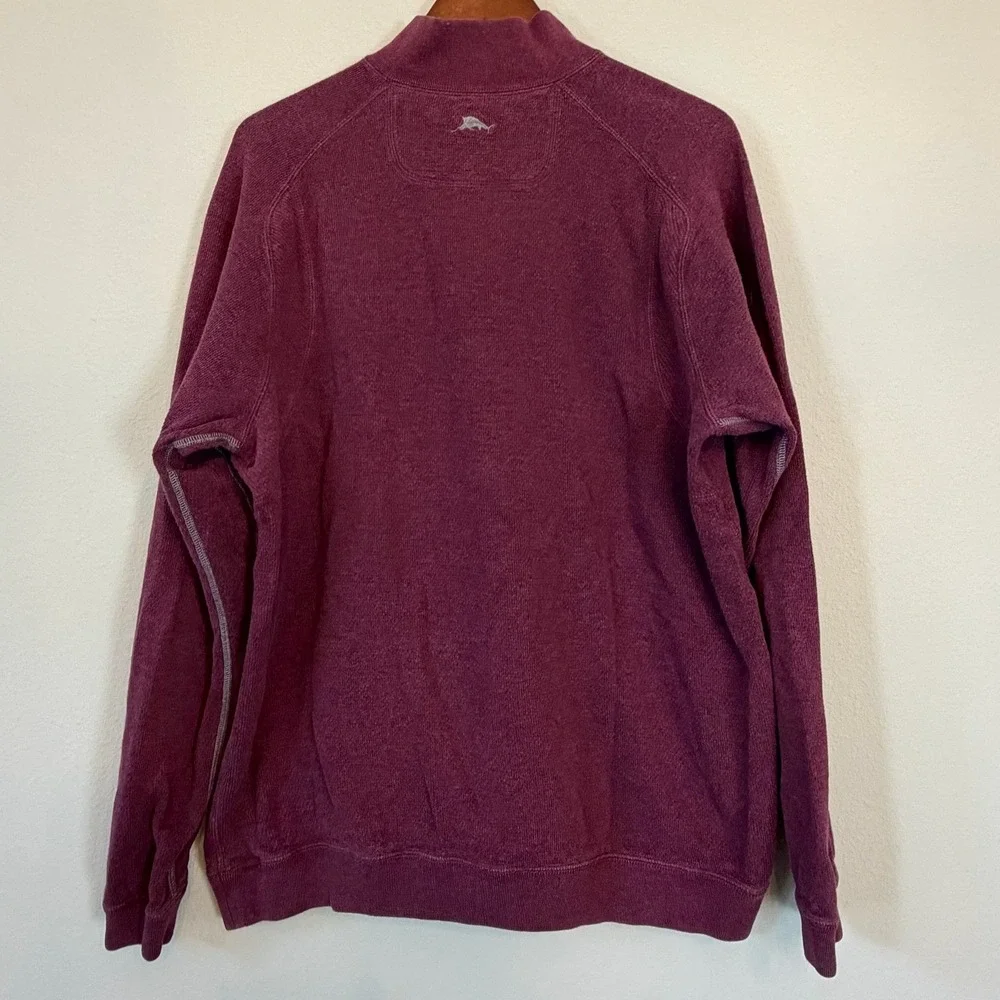 Tommy Bahama Mens XL Quarter Zip Pullover Burgundy Heather Mock Neck Marlin Logo